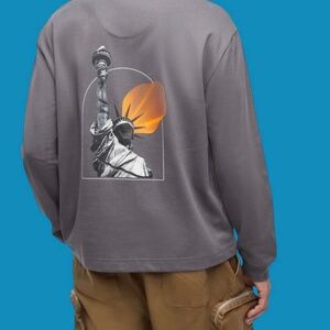 Mode of One Mens Liberty Long Sleeve Relaxed Fit Tshirt in Ebony Grey new Variet